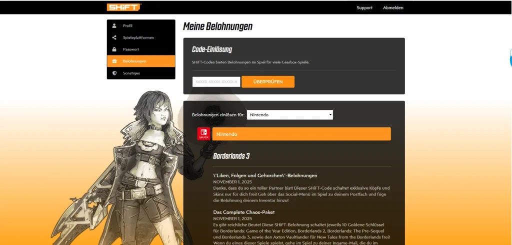 Shift-Codes - Shift Konto - Keys Einlösen
